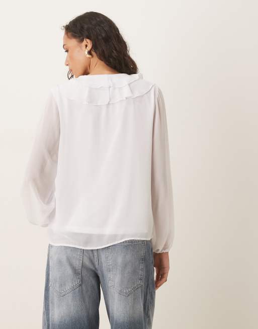 VILA – Bluse aus Webstoff in Weiß mit Rüschenborte, 3 von 4