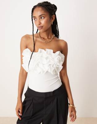 VILA - Body volanté sur le devant - Blanc cassé