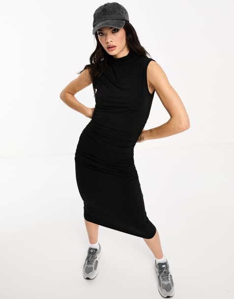 Vila bodycon high neck midi dress in black - view 1