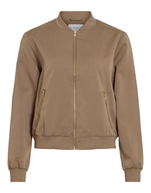 Vila Bomberjacke mit Bubble-Rippenstruktur, V-Ausschnitt und Reißverschluss in Braun, 5 von 6