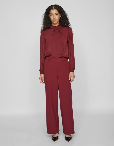 Vila Wide-leg trousers in burgundy