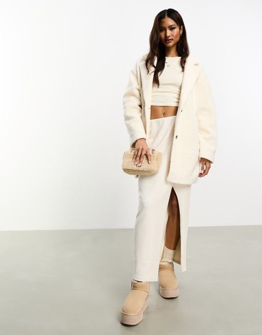 Hollister long faux shearling coat in cream