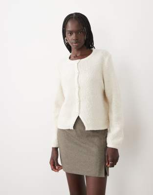 Vila Boucle Button Detail Chunky Knit Cardigan In White