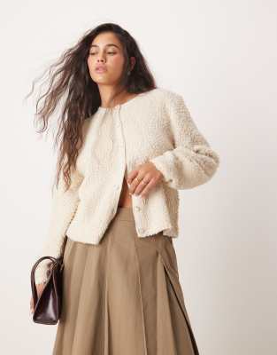 boucle cardigan in cream-White