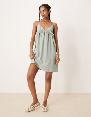 Vila Bow Detail Mini Dress In Green