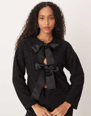 Vila Bow Front Woven Top In Black