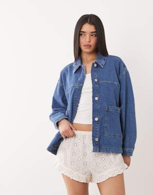 Vila Boxy Denim Jacket In Blue
