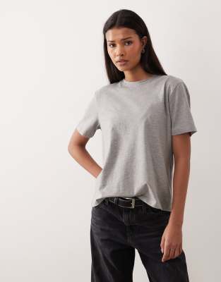 Vila - Boyfriend-T-Shirt in meliertem Mittelgrau mit Oversize-Schnitt