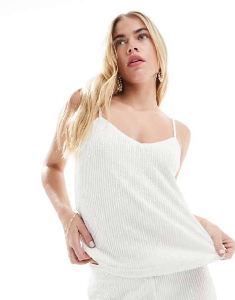 Vila – Brautmode– Camisole-Oberteil in Weiß mit Pailletten, Kombiteil - view 1