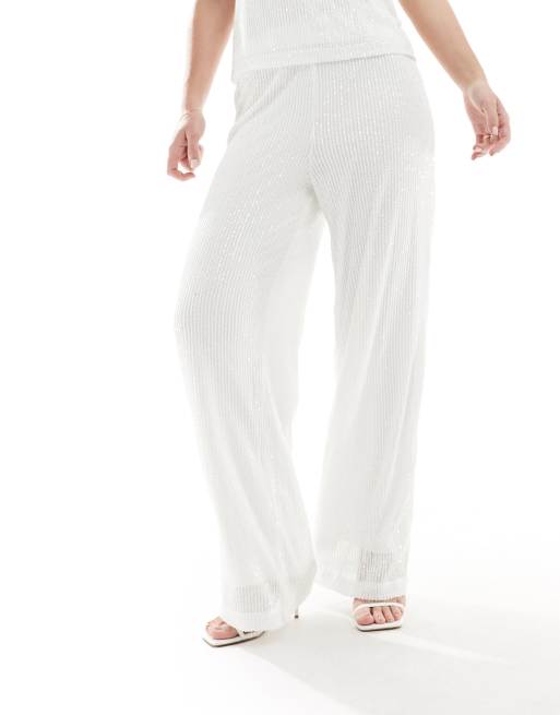Vila – Brautmode – Hose in Weiß mit Pailletten und weitem Bein, Kombiteil, 5 von 5