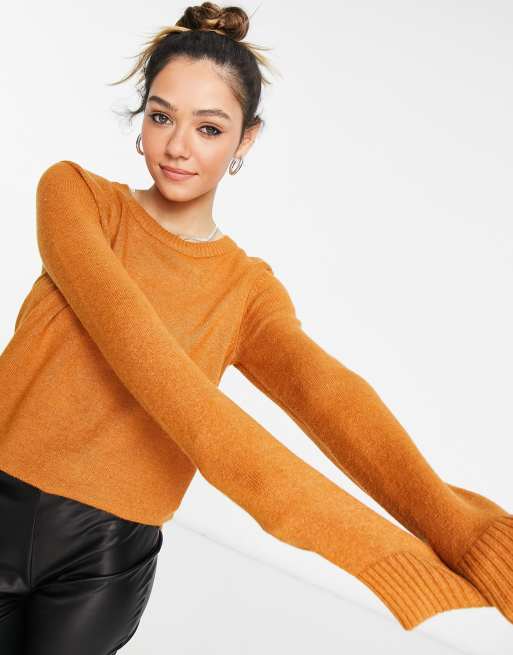 Vila – Brązowy sweter z okrągłym dekoltem
