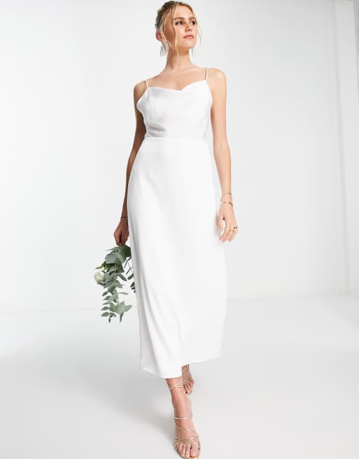 Vila Bridal satin slip maxi dress with frill detail in white