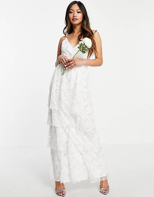 Vila Bridal cami smock dress with tiered skirt in light floral