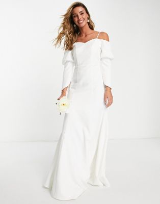 Vila Bridal corset back maxi dress with button detail sleeves in white