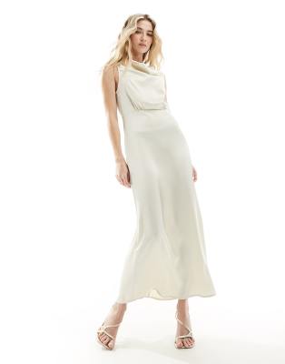 Vila Bridal cowl neck maxi dress in cream-Neutral