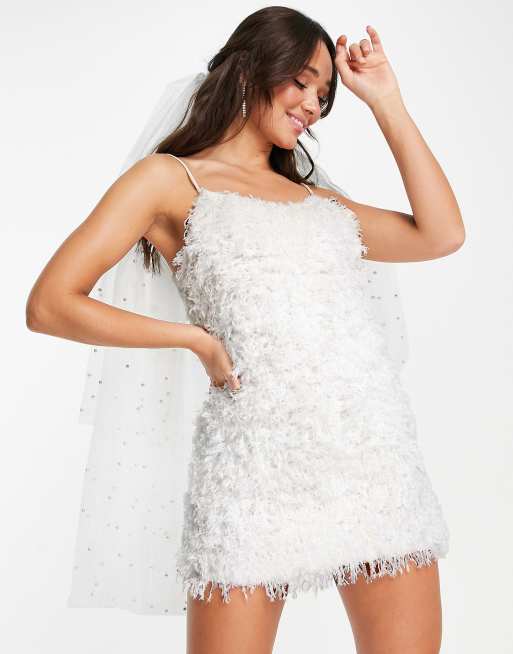 Vila Bridal fluffy mini cami dress in white