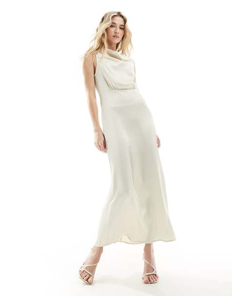 Vila Bridal – Kremowa sukienka maxi z drapowanym dekoltem - view 1