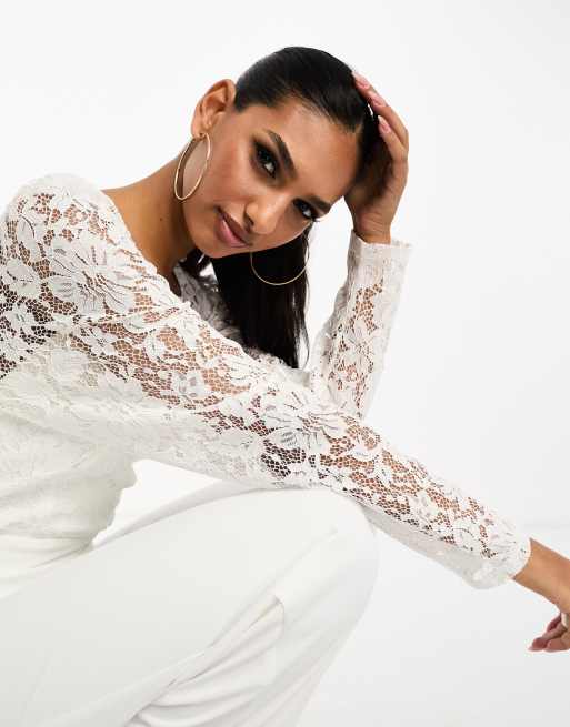 ASOS DESIGN all over lace jumpsuit with long sleeves