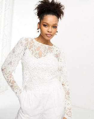 Vila bridal lace long sleeve top in white - ASOS Price Checker