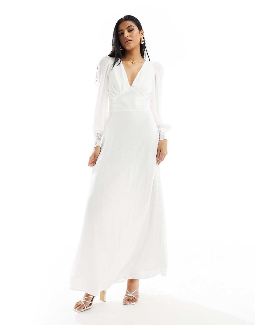 Vila Bridal lace open back maxi dress in white