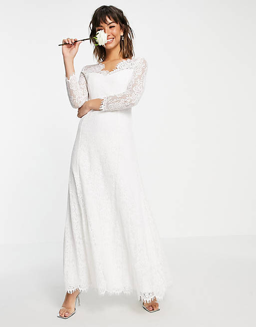 Vila Bridal laced maxi dress with long sleeve in white