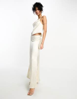 Vila - Bridal - Mittellanger Satin-Rock in Creme, Kombiteil-Weiß