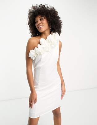 Vila Bridal one shoulder 3D ruffle mini dress in white - ASOS Price Checker