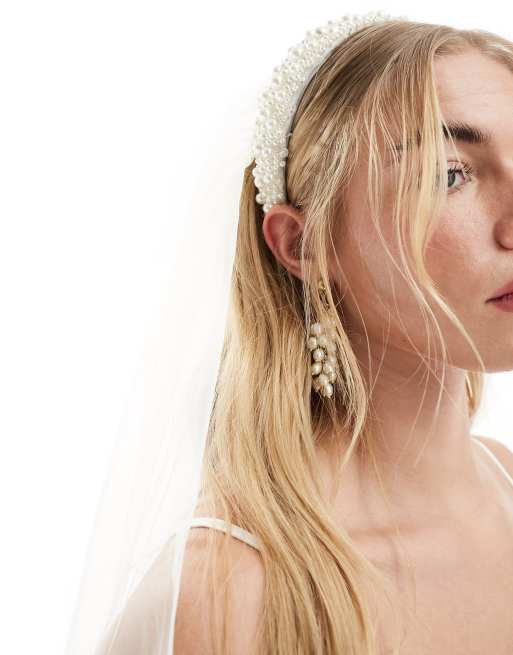 Vila Bridal pearl headband and viel in white, 4 of 4