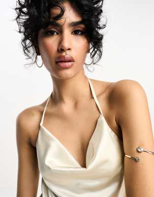 Vila Bridal satin cami halterneck top in cream - part of a set