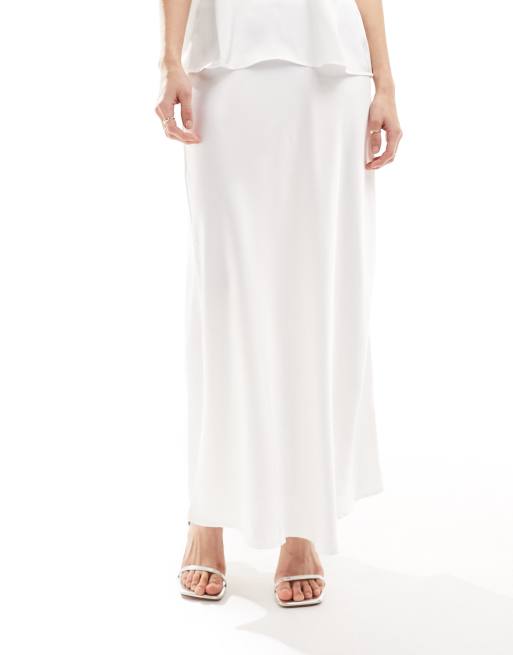 Vila Bridal satin maxi skirt co ord in white