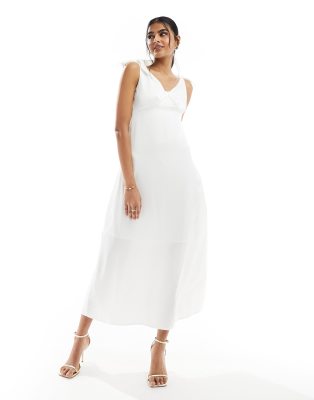 Vila Bridal satin tie shoulder cami maxi dress in cream-White