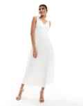 [Vila] Vila Bridal satin tie shoulder cami maxi dress in cream-White 38 Cloud dancer
