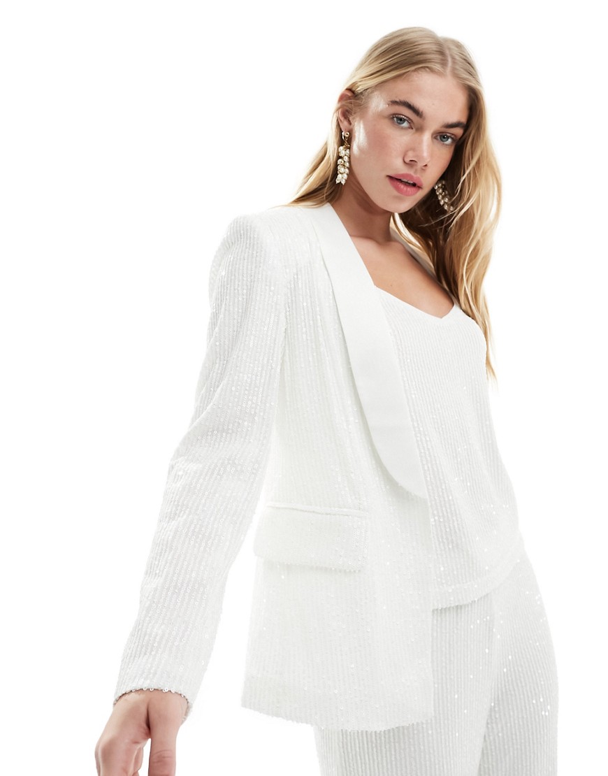 Vila Bridal sequin blazer co-ord with satin lapel in white