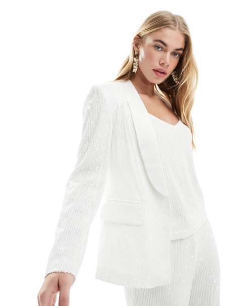 Vila Bridal sequin blazer with satin lapel in white (part of a set) - view 1