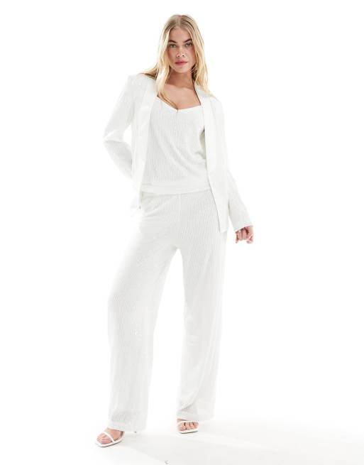 Vila Bridal sequin wide leg pants in white - part of a set