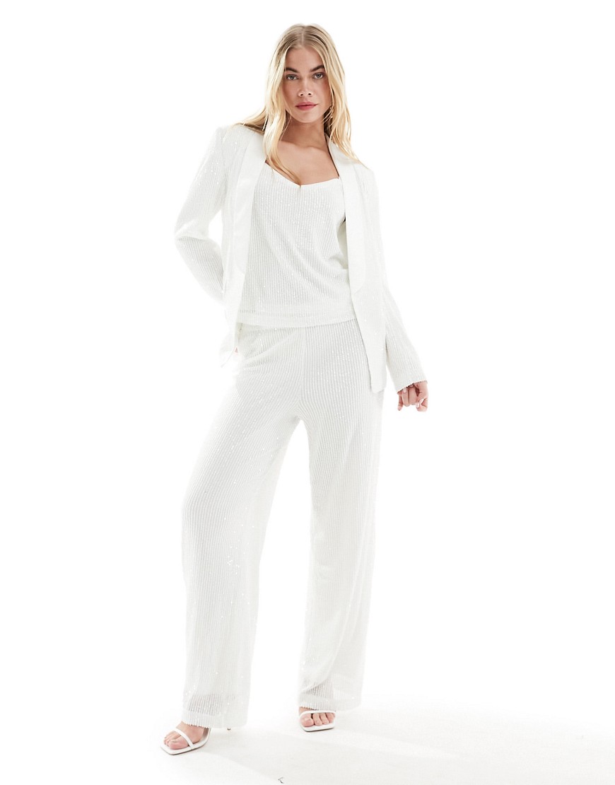 Vila Bridal sequin wide leg trouser co-ord in white