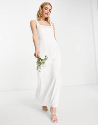 Vila bridal square neck midi dress in ivory