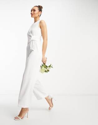 Vila Bridal tailored jumpsuit with knot front in white - ASOS Price Checker