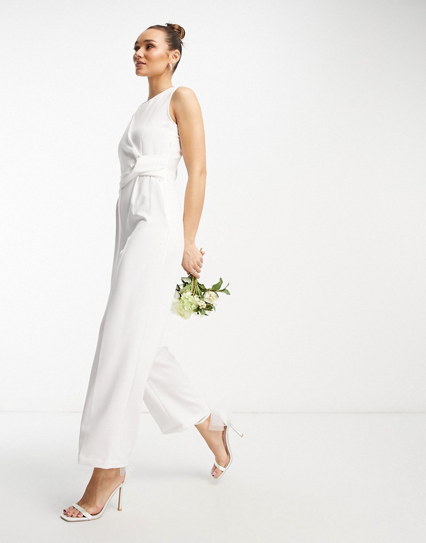 Vila Bridal tailored jumpsuit with knot front in white