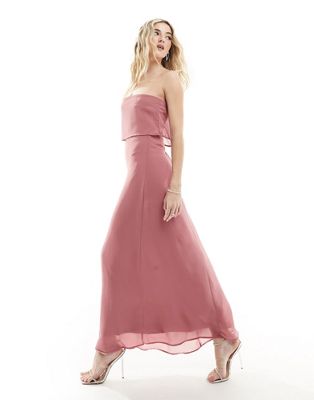 Vila Bridesmaid bandeau maxi dress with straps in rose