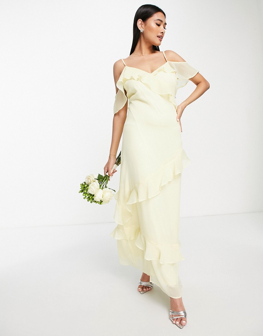 Vila Bridesmaid cami maxi dress with frill detail in yellow