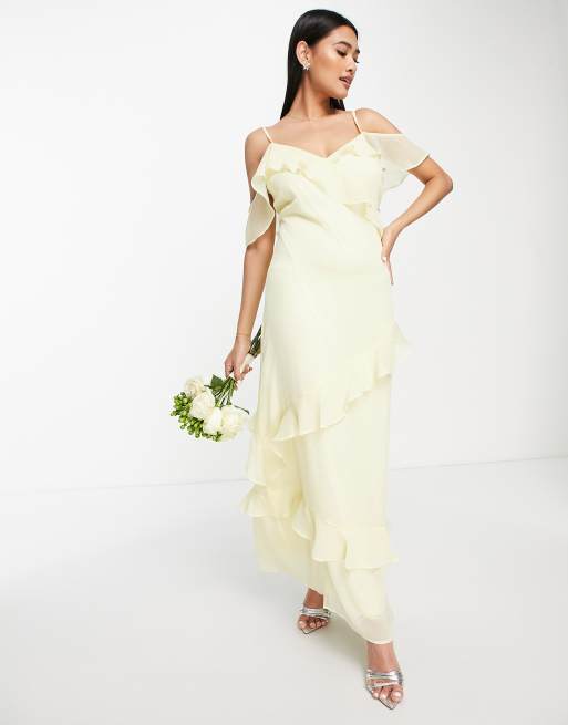 Vila Bridesmaid cami maxi dress with frill detail in yellow ASOS