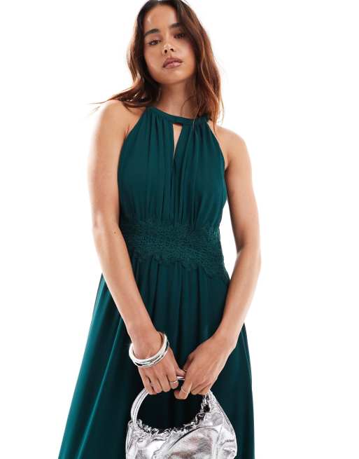 Vila Bridesmaid – Ciemnozielona sukienka maxi z dekoltem halter
