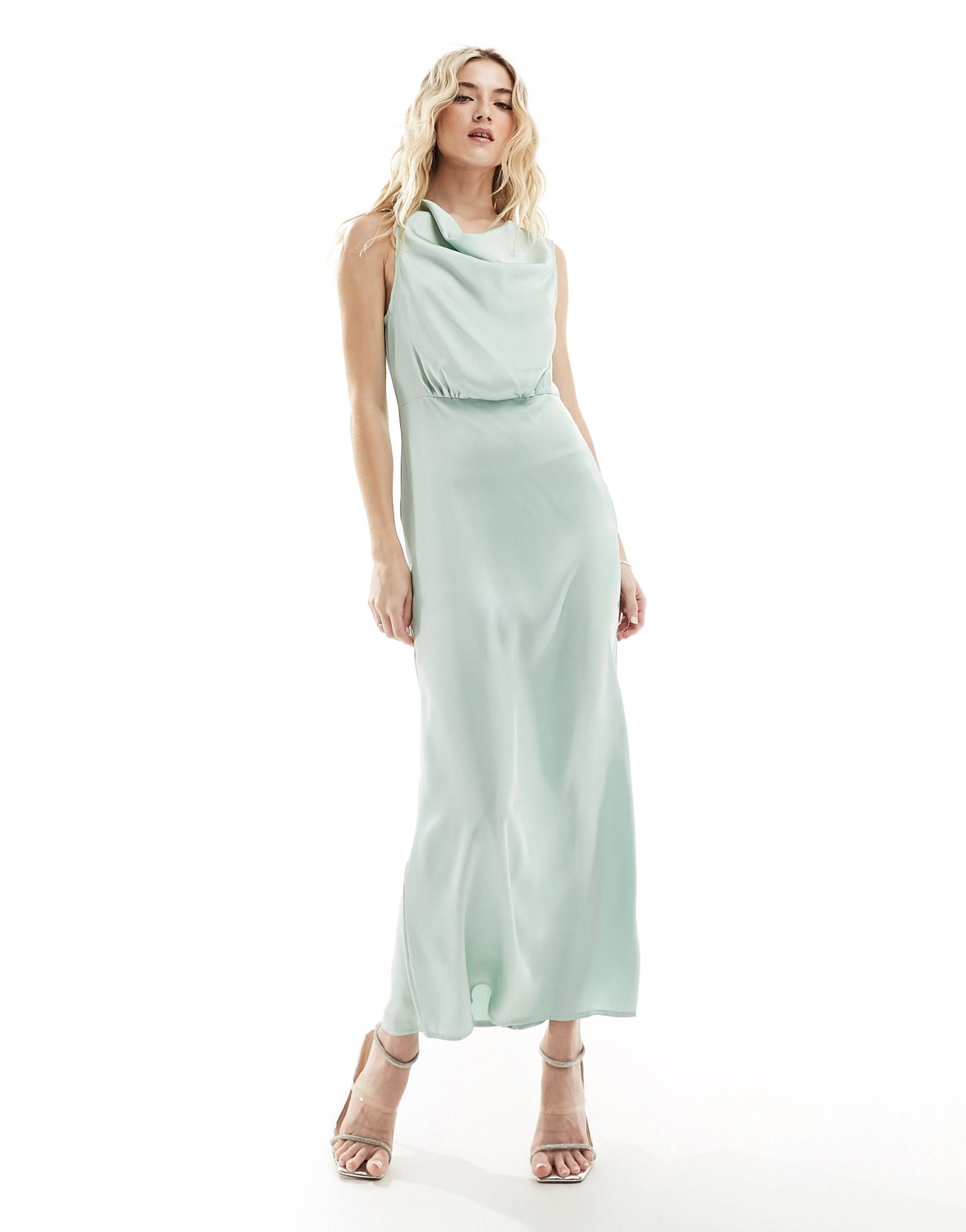 vila bridesmaid cowl neck maxi dress in light green
