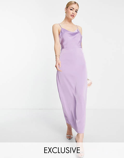 Vila Bridesmaid Exclusive cami maxi dress with cowl neck in purple satin