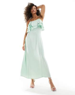 Vila Bridesmaid frill top cami maxi dress in mint green