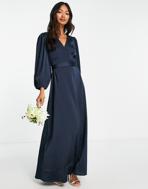 Vila Bridesmaid – Granatowa kopertowa sukienka maxi