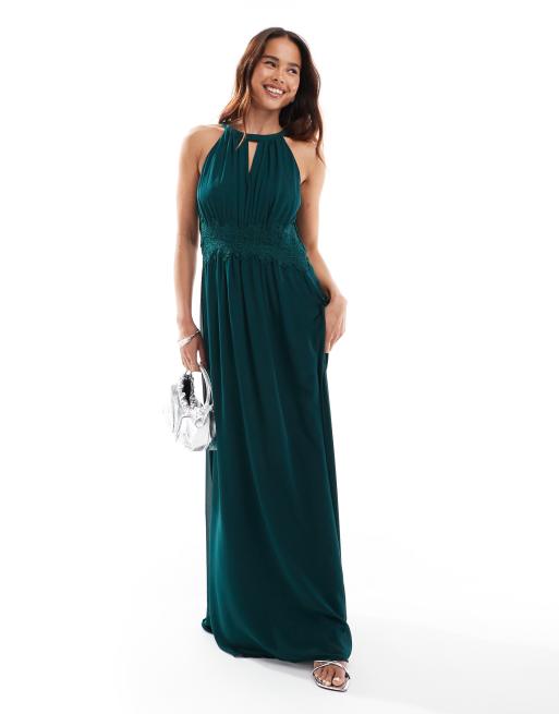 princess polly baby blue dress Vila Bridesmaid halterneck maxi dress in pine green