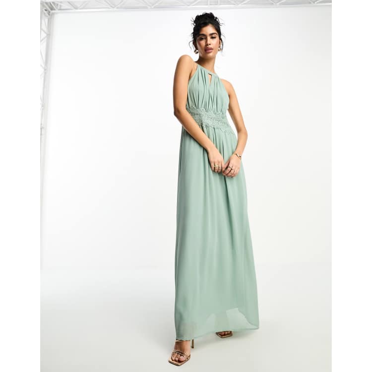 Vila Bridesmaid halterneck maxi dress in sage green