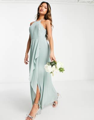 Vila Bridesmaid halterneck maxi dress with cut out back in green